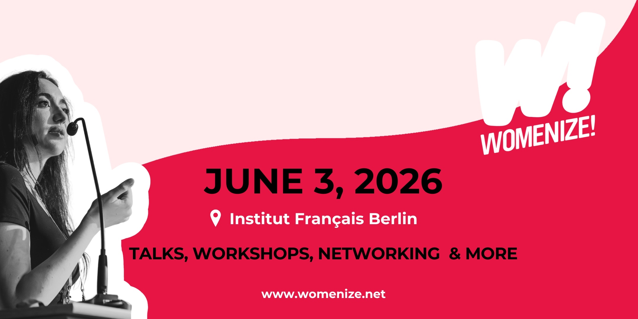 Eventbrite_Header_2160x1080_2026 Promo banner for the Womenize! event on June 3, 2026 in Berlin