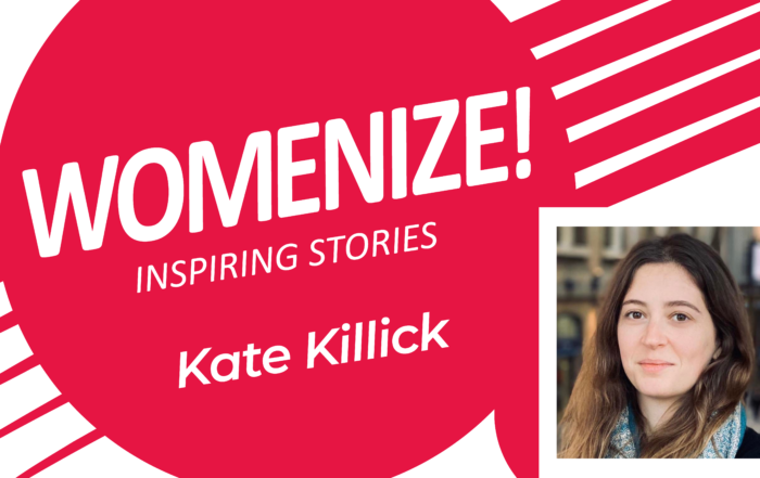 Womenize! Inspiring Stories header image with a picture of Kate Killick