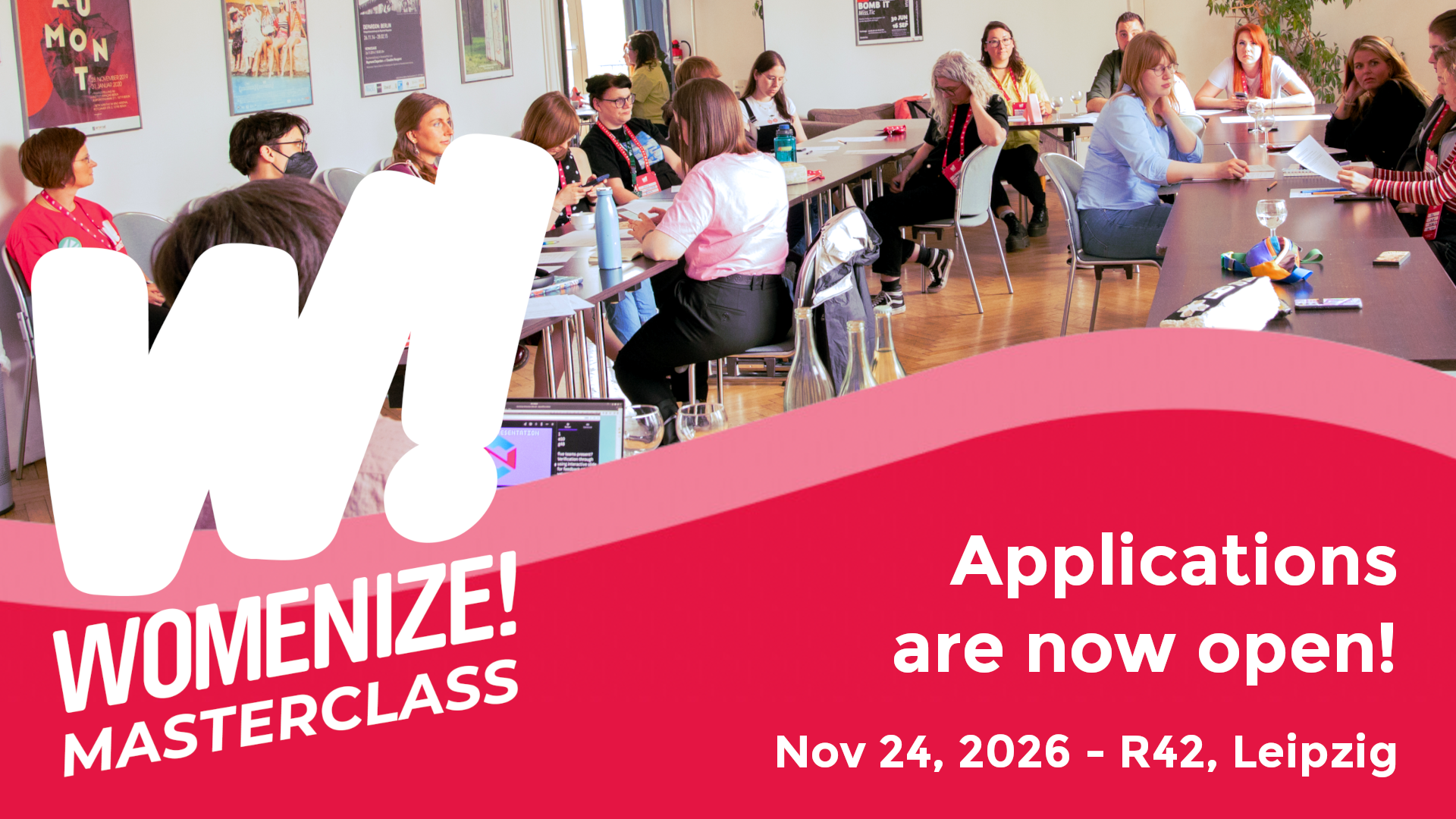 Promo banner for the Womenize! Masterclass on Nov 24, 2026 at R42 in Leipzig, Germany